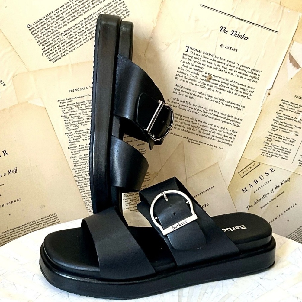Free People Barbour Adele Sandals Black Platform Slip On Buckle Black - Picture 6 of 10
